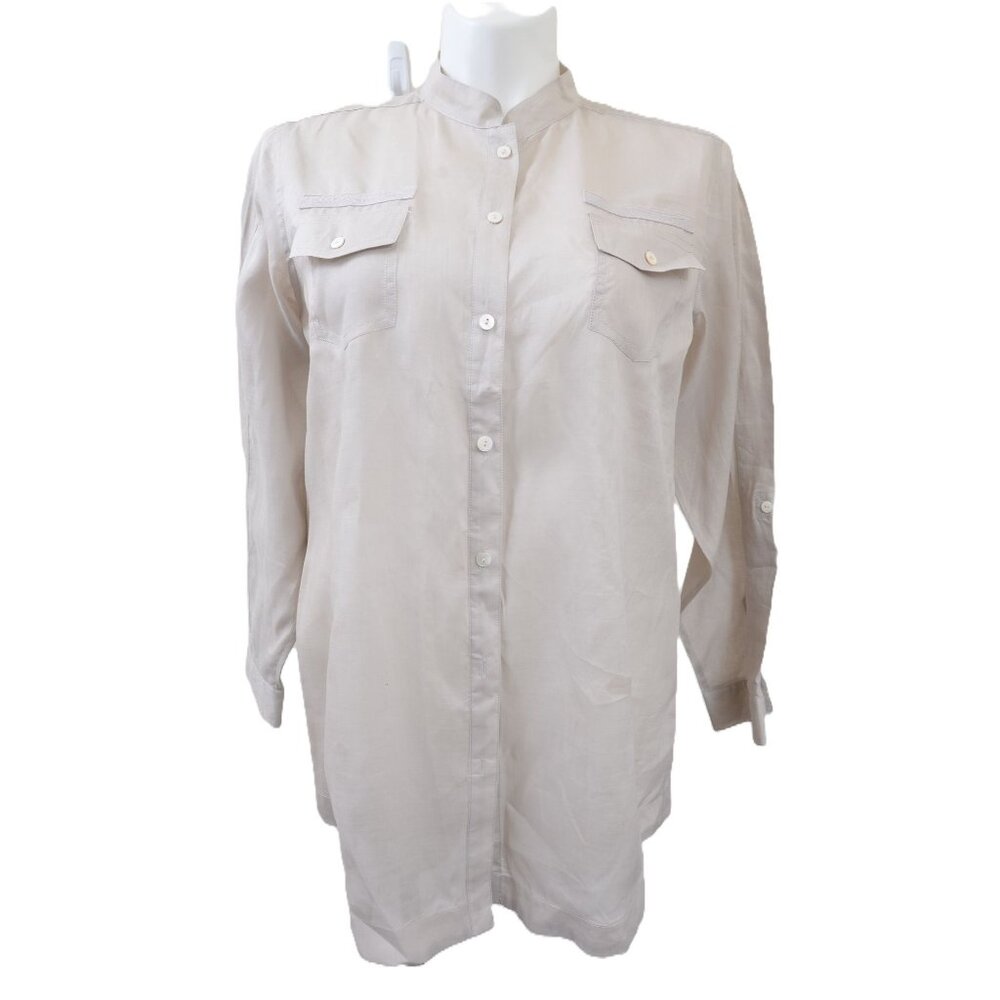 Chico's Size (3) / XL Utility Button Down Shirt Tunic Summer Beachy Top Pockets